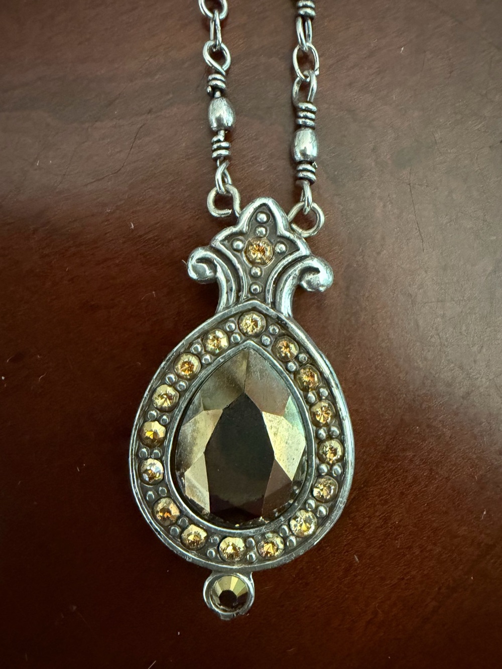 Brighton AMERICAN BEAUTY TOPAZ Silver Crystal Teardrop Pendant Necklace